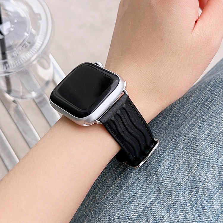 Embossed Line Genuine Leather Watch Band For Apple Watch 9 41mm(Black) - free shipping - PMC TechLife - Order now!