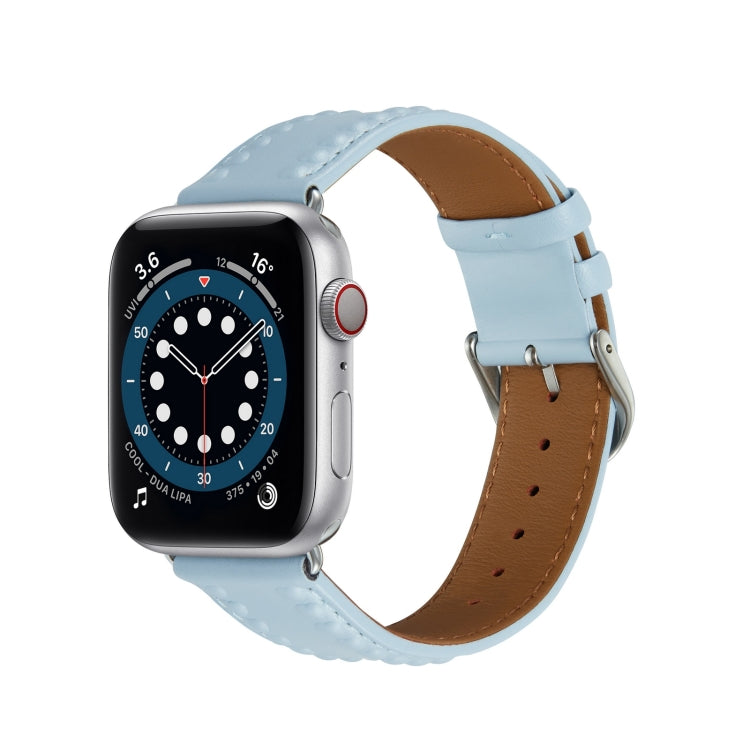 Embossed Love Genuine Leather Watch Band For Apple Watch 8 41mm(Blue) - Watch Bands by PMC TechLife | Online Shopping South Africa | PMC TechLife