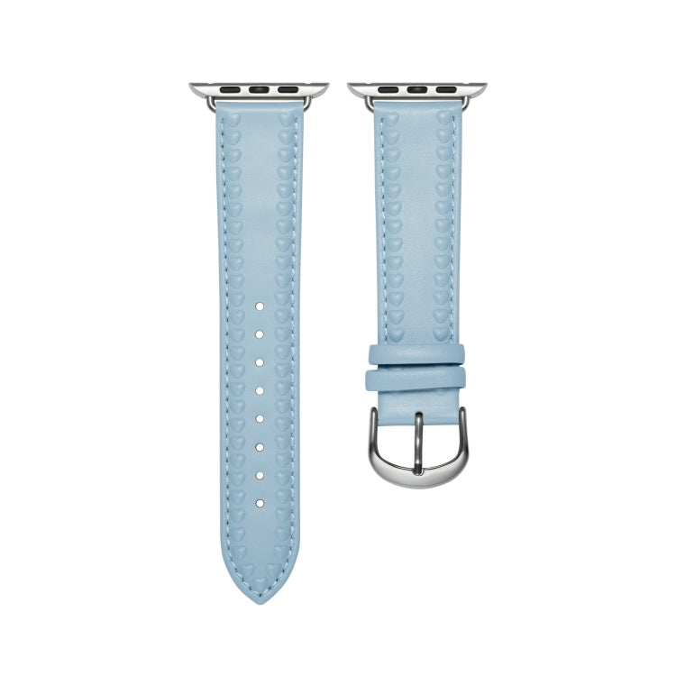 Embossed Love Genuine Leather Watch Band For Apple Watch 8 41mm(Blue) - Watch Bands by PMC TechLife | Online Shopping South Africa | PMC TechLife