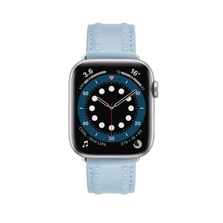Embossed Love Genuine Leather Watch Band For Apple Watch 8 41mm(Blue) - Watch Bands by PMC TechLife | Online Shopping South Africa | PMC TechLife