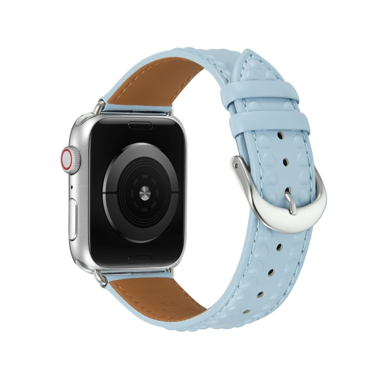 Embossed Love Genuine Leather Watch Band For Apple Watch 8 41mm(Blue) - Watch Bands by PMC TechLife | Online Shopping South Africa | PMC TechLife