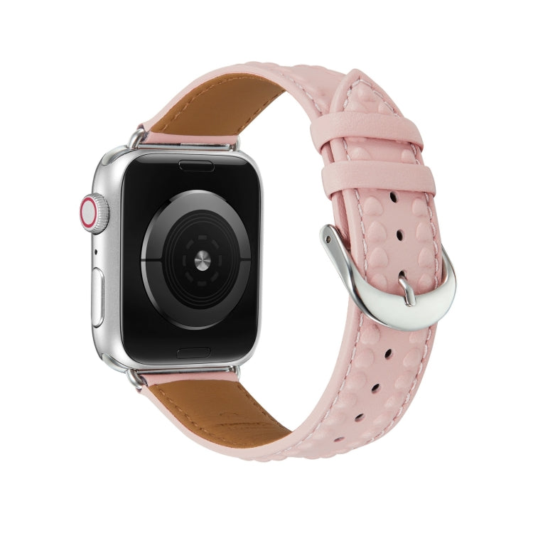 Embossed Love Genuine Leather Watch Band For Apple Watch 8 45mm(Pink) - Watch Bands by PMC TechLife | Online Shopping South Africa | PMC TechLife