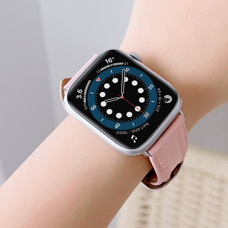 Embossed Love Genuine Leather Watch Band For Apple Watch 8 45mm(Pink) - Watch Bands by PMC TechLife | Online Shopping South Africa | PMC TechLife