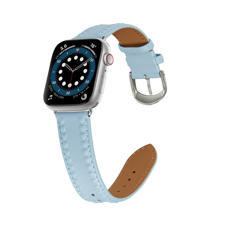 Embossed Love Genuine Leather Watch Band For Apple Watch 7 41mm(Blue) - Watch Bands by PMC TechLife | Online Shopping South Africa | PMC TechLife