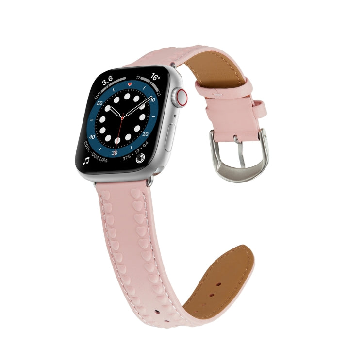 Embossed Love Genuine Leather Watch Band For Apple Watch 7 45mm(Pink) - Watch Bands by PMC TechLife | Online Shopping South Africa | PMC TechLife