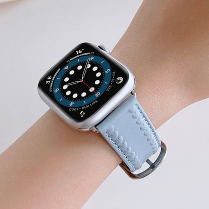 Embossed Love Genuine Leather Watch Band For Apple Watch SE 40mm(Blue) - Watch Bands by PMC Jewellery | Online Shopping South Africa | PMC Jewellery