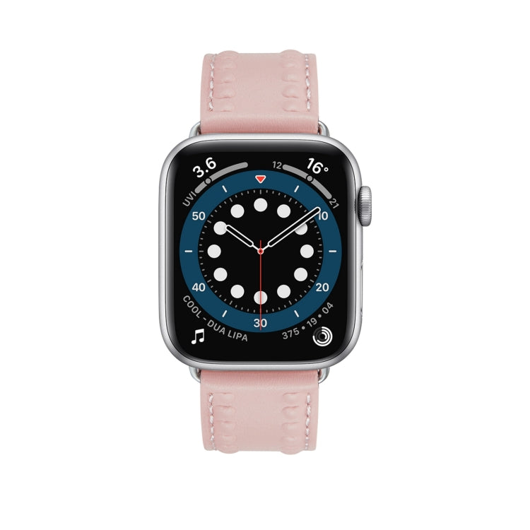 Embossed Love Genuine Leather Watch Band For Apple Watch 6 40mm(Pink) - Watch Bands by PMC TechLife | Online Shopping South Africa | PMC TechLife