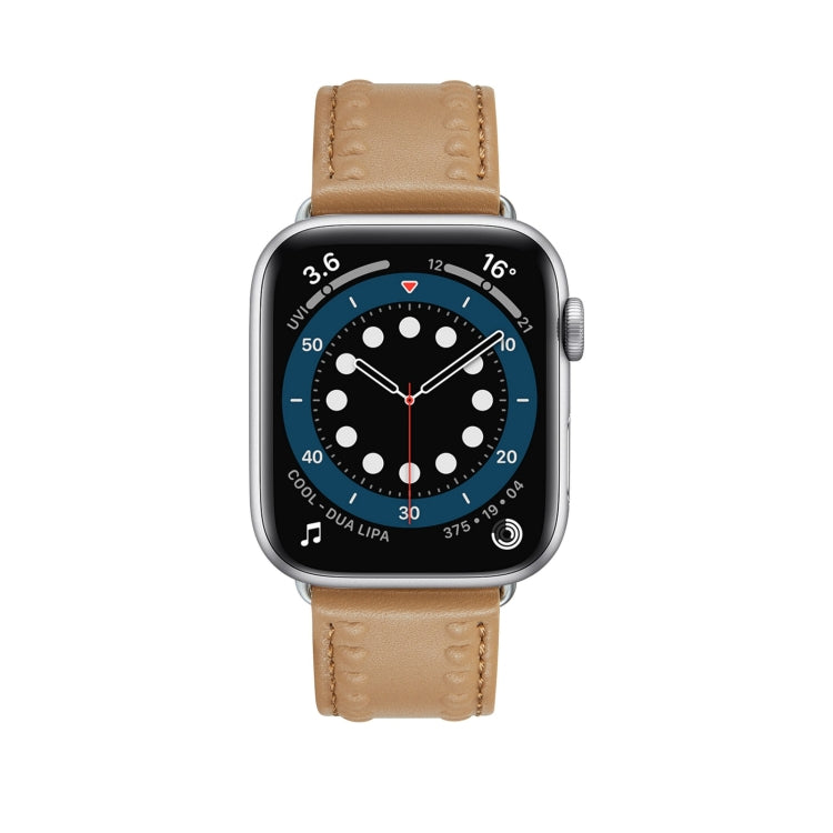Embossed Love Genuine Leather Watch Band For Apple Watch 6 40mm(Khaki) - Watch Bands by PMC TechLife | Online Shopping South Africa | PMC TechLife
