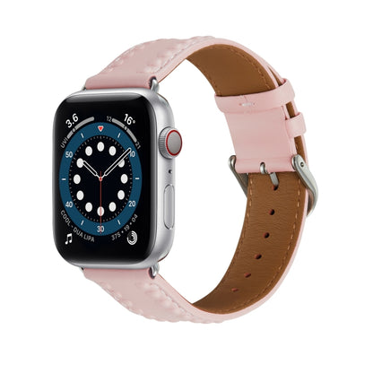 Embossed Love Genuine Leather Watch Band For Apple Watch 6 44mm(Pink) - Watch Bands by PMC Jewellery | Online Shopping South Africa | PMC Jewellery