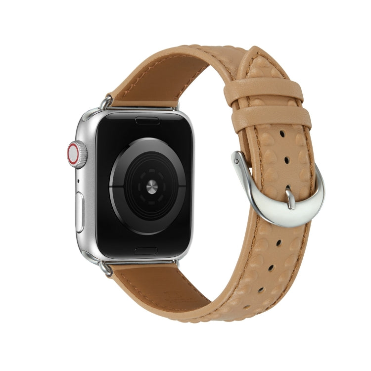 Embossed Love Genuine Leather Watch Band For Apple Watch 4 40mm(Khaki) - Watch Bands by PMC TechLife | Online Shopping South Africa | PMC TechLife
