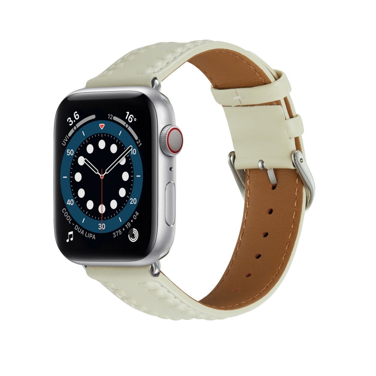 Embossed Love Genuine Leather Watch Band For Apple Watch 2 38mm(Milky White) - Watch Bands by PMC Jewellery | Online Shopping South Africa | PMC Jewellery