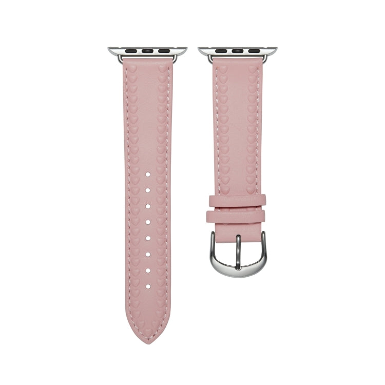 Embossed Love Genuine Leather Watch Band For Apple Watch 9 45mm(Pink) - Watch Bands by PMC TechLife | Online Shopping South Africa | PMC TechLife
