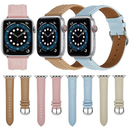 Embossed Love Genuine Leather Watch Band For Apple Watch SE 2022 44mm(Pink) - Watch Bands by PMC Jewellery | Online Shopping South Africa | PMC Jewellery