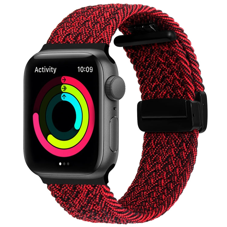 Magnetic Fold Clasp Woven Watch Band For Apple Watch SE 44mm(Black Sand Red) - Watch Bands by PMC TechLife | Online Shopping South Africa | PMC TechLife