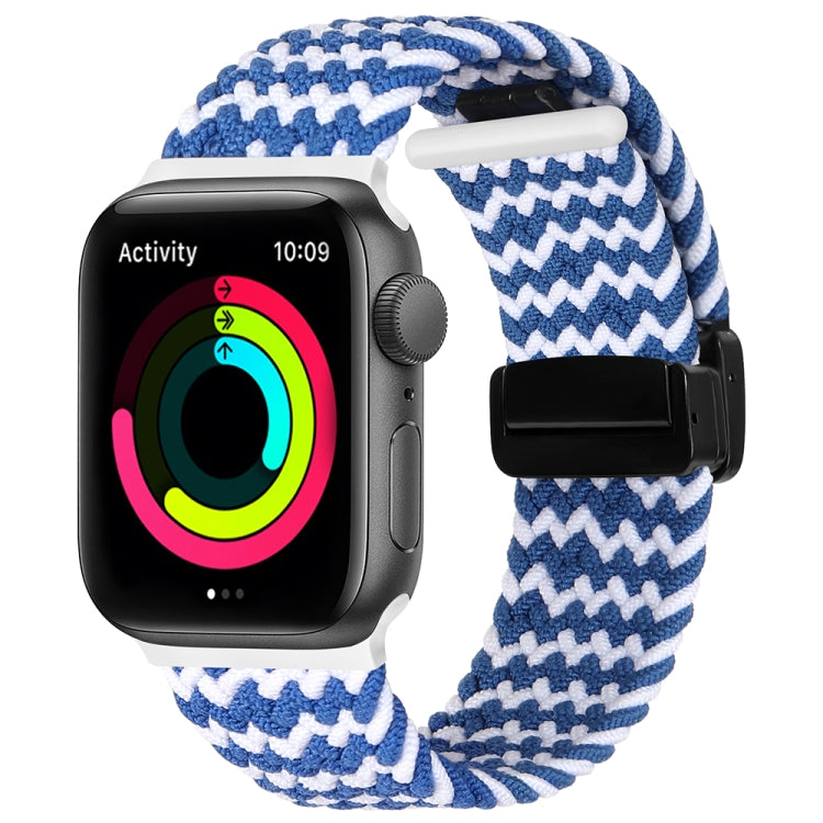 Magnetic Fold Clasp Woven Watch Band For Apple Watch 6 44mm(Blue White) - Watch Bands by PMC Jewellery | Online Shopping South Africa | PMC Jewellery