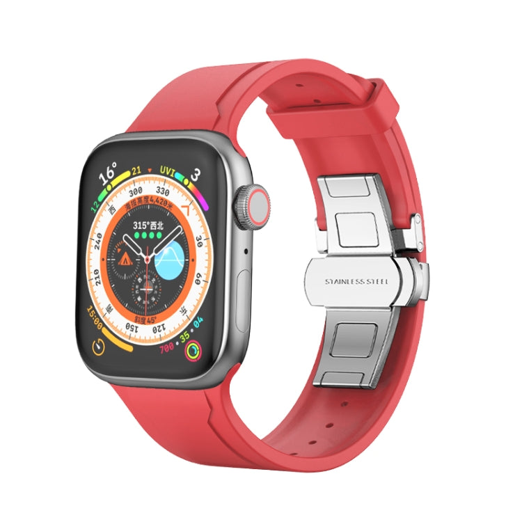 Metal Butterfly Buckle Silicone Watch Band For Apple Watch 2 42mm(Red) - Watch Bands by PMC Jewellery | Online Shopping South Africa | PMC Jewellery