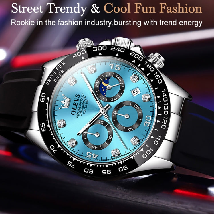 OLEVS 2875 Men Multifunctional Sports Chronograph Waterproof Quartz Watch(Blue) - Silicone Strap Watches by OLEVS | Online Shopping South Africa | PMC Jewellery