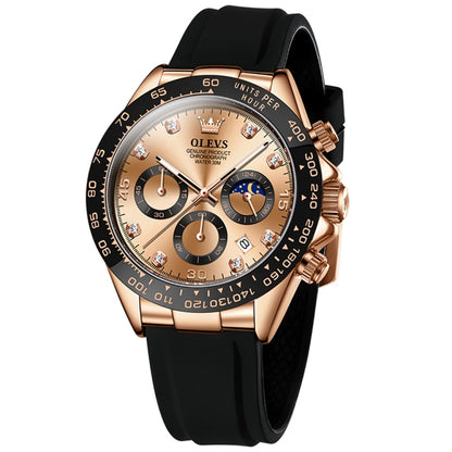 OLEVS 2875 Men Multifunctional Sports Chronograph Waterproof Quartz Watch(Rose Gold) - Silicone Strap Watches by OLEVS | Online Shopping South Africa | PMC Jewellery | Buy Now Pay Later Mobicred