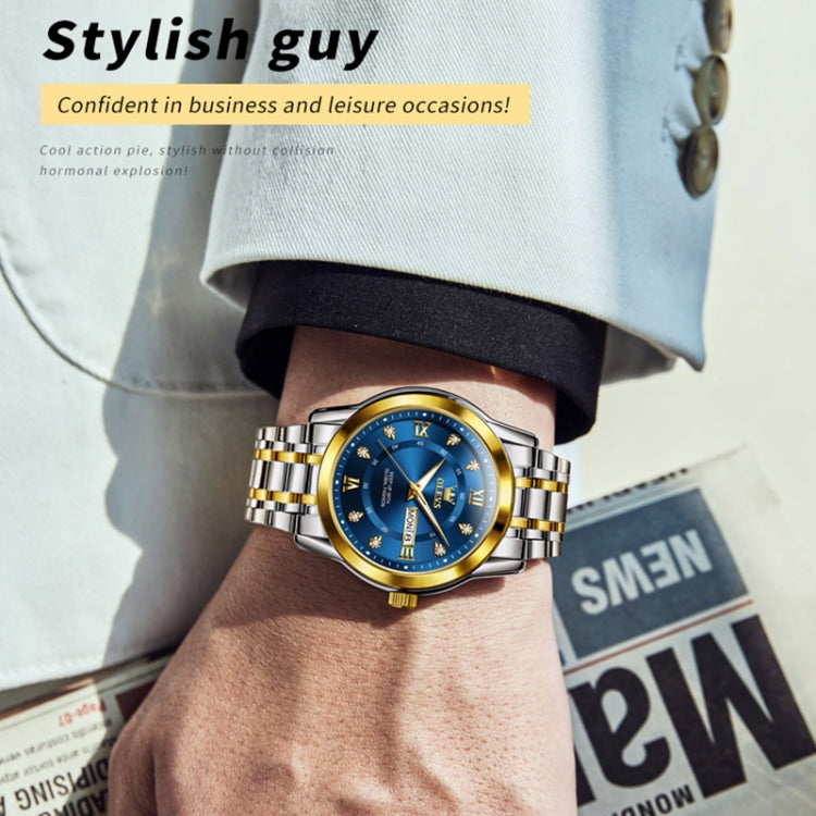 OLEVS 5513 Men Business Luminous Waterproof Quartz Watch(Blue + Gold) - Metal Strap Watches by OLEVS | Online Shopping South Africa | PMC Jewellery