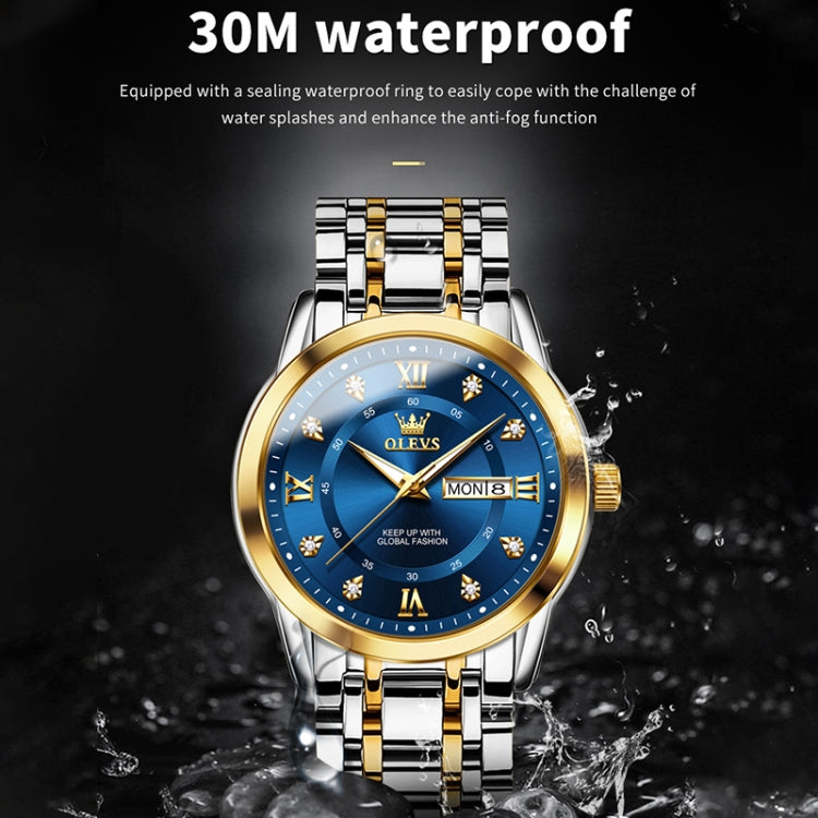 OLEVS 5513 Men Business Luminous Waterproof Quartz Watch(Blue + Gold) - Metal Strap Watches by OLEVS | Online Shopping South Africa | PMC Jewellery