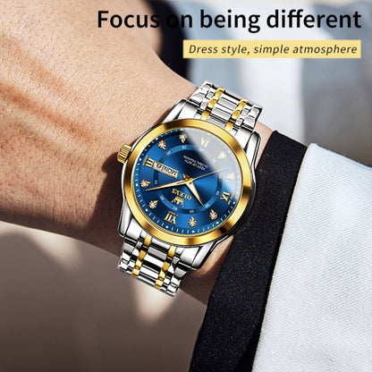 OLEVS 5513 Men Business Luminous Waterproof Quartz Watch(Blue + Gold) - Metal Strap Watches by OLEVS | Online Shopping South Africa | PMC Jewellery