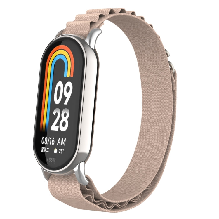 For Xiaomi Mi Band 8 Metal Plug Loop Nylon Watch Band(Silver+Apricot) - Watch Bands by PMC TechLife | Online Shopping South Africa | PMC TechLife