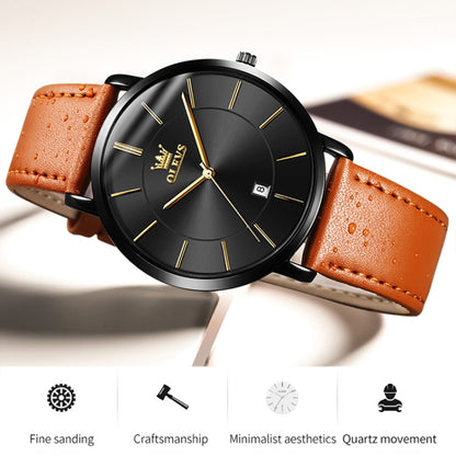 OLEVS 5869 Men Business Waterproof Genuine Leather Strap Quartz Watch(Black + Brown) - Leather Strap Watches by OLEVS | Online Shopping South Africa | PMC Jewellery