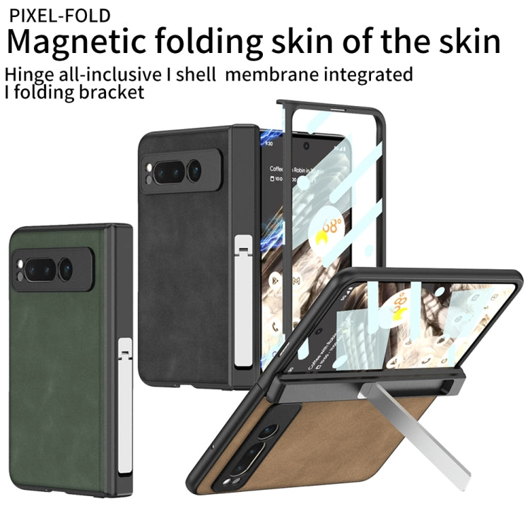 For Google Pixel Fold GKK Integrated Frosted Fold Hinge Leather Phone Case with Holder(Brown) - Google Cases by GKK | Online Shopping South Africa | PMC Jewellery