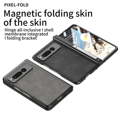 For Google Pixel Fold GKK Integrated Frosted Fold Hinge Leather Phone Case with Holder(Brown) - Google Cases by GKK | Online Shopping South Africa | PMC Jewellery