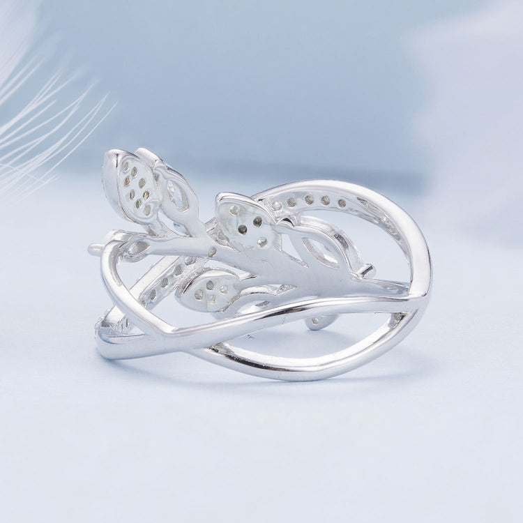 BSR453-7 S925 Sterling Silver White Gold Plated Zircon Luxury Leaf Ring - Rings by PMC Jewellery | Online Shopping South Africa | PMC Jewellery