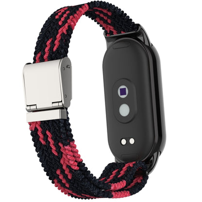 For Xiaomi Mi Band 8 Metal Head + Adjustable Nylon Braided Steel Buckle Watch Band(Black Red) - Watch Bands by PMC Jewellery | Online Shopping South Africa | PMC Jewellery