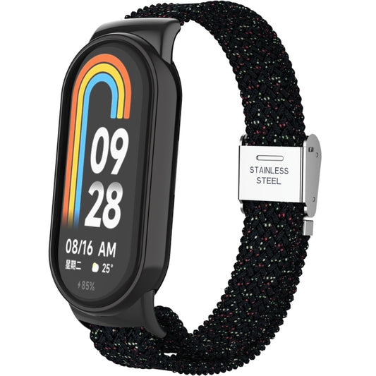 For Xiaomi Mi Band 8 Metal Head + Adjustable Nylon Braided Steel Buckle Watch Band(Starlight Black) - Watch Bands by PMC Jewellery | Online Shopping South Africa | PMC Jewellery