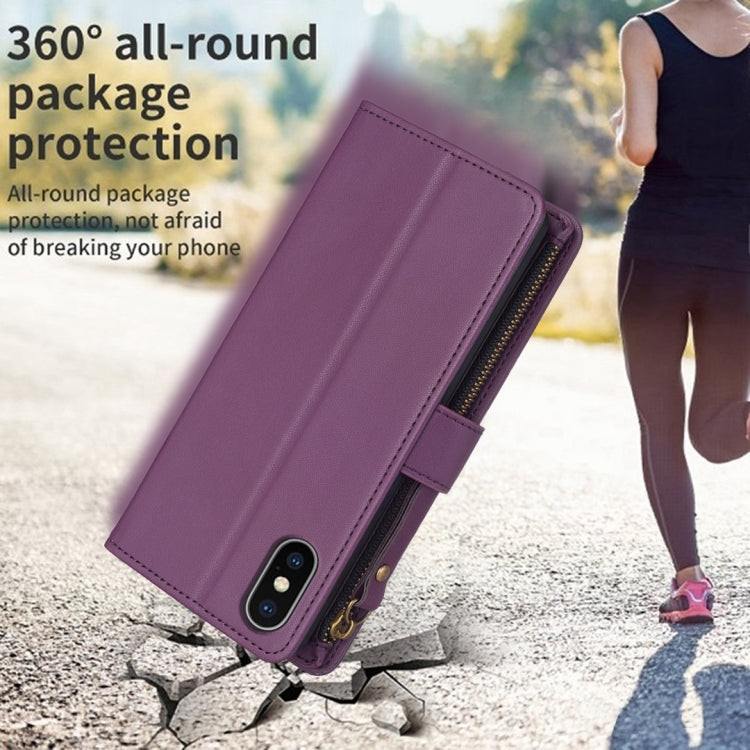 For iPhone XS / X 9 Card Slots Zipper Wallet Leather Flip Phone Case(Dark Purple) - More iPhone Cases by PMC Jewellery | Online Shopping South Africa | PMC Jewellery