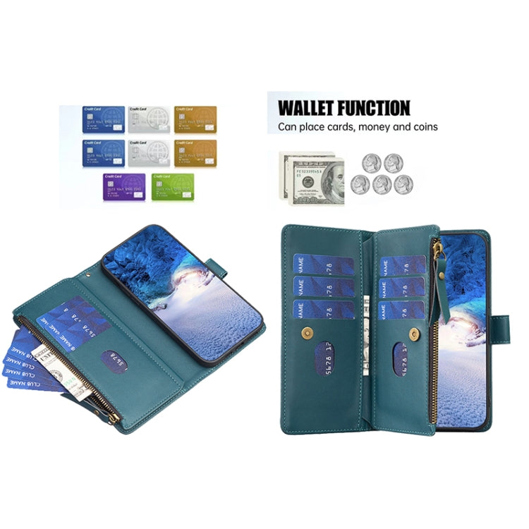 For iPhone 14 Plus 9 Card Slots Zipper Wallet Leather Flip Phone Case(Green) - free shipping - PMC TechLife - Order now!