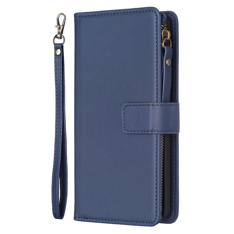 For iPhone 14 Pro Max 9 Card Slots Zipper Wallet Leather Flip Phone Case(Blue) - free shipping - PMC TechLife - Order now!