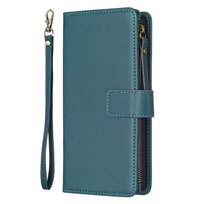 For iPhone 15 Pro Max 9 Card Slots Zipper Wallet Leather Flip Phone Case(Green) - iPhone 15 Pro Max Cases by PMC Jewellery | Online Shopping South Africa | PMC Jewellery