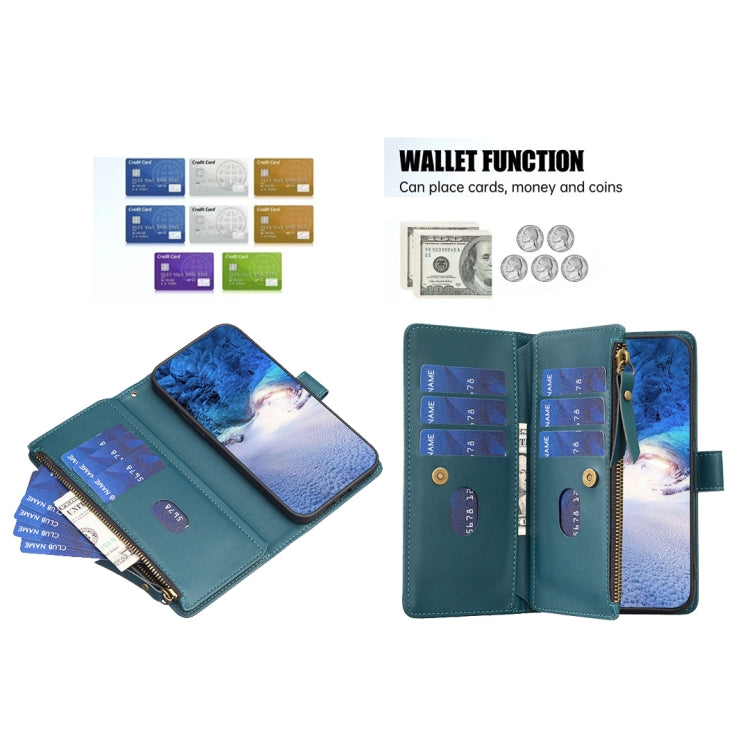 For iPhone 15 Pro Max 9 Card Slots Zipper Wallet Leather Flip Phone Case(Green) - free shipping - PMC TechLife - Order now!