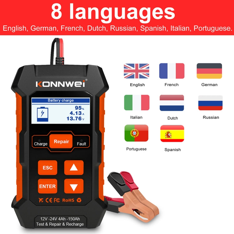 KONNWEI KW520 12V / 24V 3 in 1 Car Battery Tester with Detection & Repair & Charging Function(EU Plug) - Code Readers & Scan Tools by KONNWEI | Online Shopping South Africa | PMC TechLife | Buy Now Pay Later Mobicred