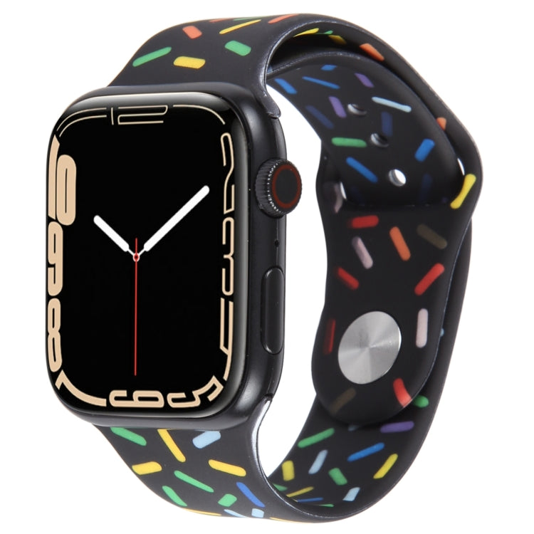 Rainbow Raindrops Silicone Watch Band For Apple Watch 8 45mm(Black) - Watch Bands by PMC TechLife | Online Shopping South Africa | PMC TechLife