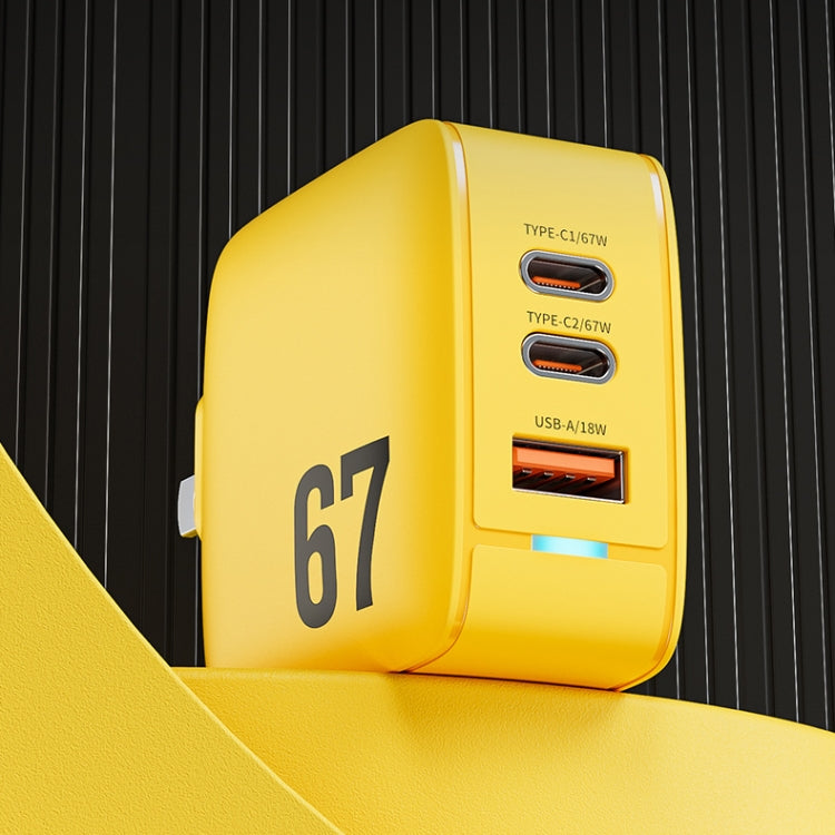 WK WP-U141 67W USB+Double USB-C / Type-C GaN Charger, Plug:US Plug(Yellow) - USB Charger by WK | Online Shopping South Africa | PMC TechLife | Buy Now Pay Later Mobicred