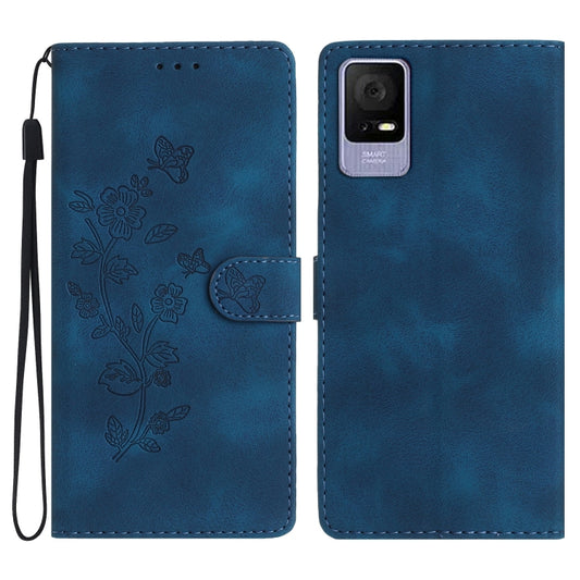 For TCL 405 / 406 / 408 Flower Butterfly Embossing Pattern Leather Phone Case(Blue) - More Brand by PMC Jewellery | Online Shopping South Africa | PMC Jewellery