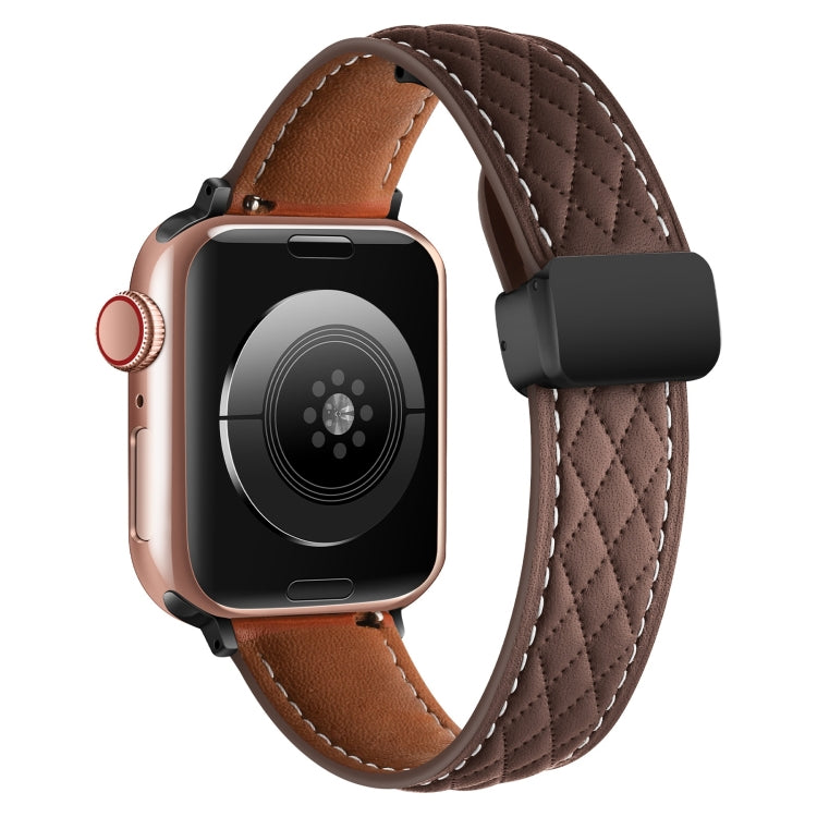 For Apple Watch 8 41mm Folding Buckle Rhombus Leather Watch Band(Coffee) - Watch Bands by PMC TechLife | Online Shopping South Africa | PMC TechLife