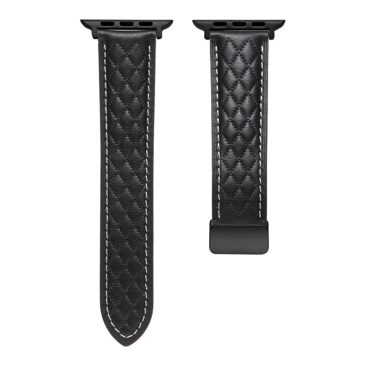 For Apple Watch 7 41mm Folding Buckle Rhombus Leather Watch Band(Black) - Watch Bands by PMC TechLife | Online Shopping South Africa | PMC TechLife