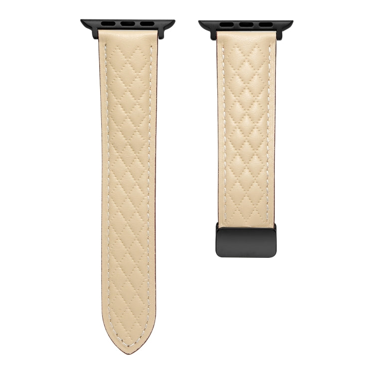 For Apple Watch 6 40mm Folding Buckle Rhombus Leather Watch Band(Starlight) - Watch Bands by PMC TechLife | Online Shopping South Africa | PMC TechLife
