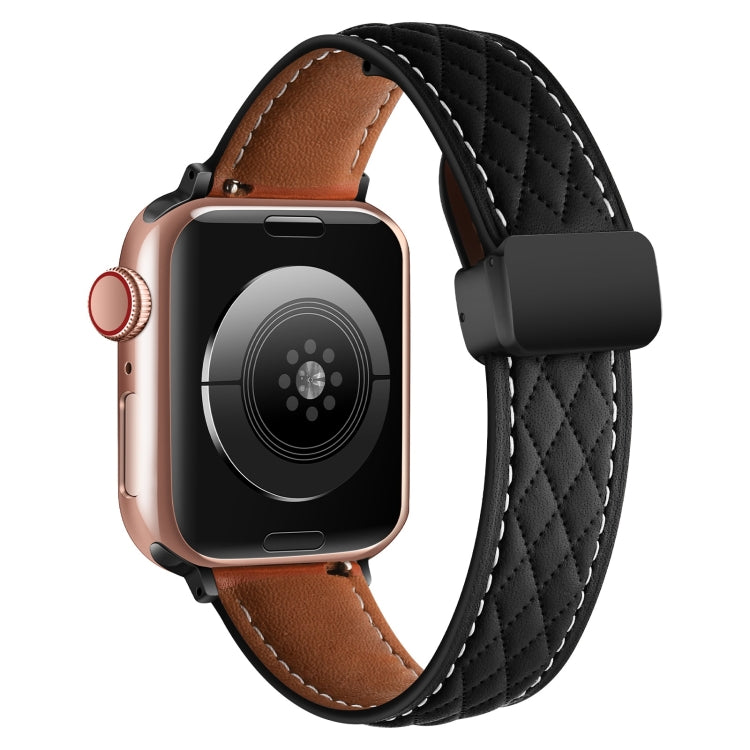 For Apple Watch 2 42mm Folding Buckle Rhombus Leather Watch Band(Black) - Watch Bands by PMC TechLife | Online Shopping South Africa | PMC TechLife