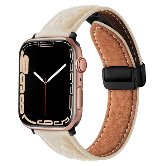 For Apple Watch 2 42mm Folding Buckle Rhombus Leather Watch Band(Starlight) - Watch Bands by PMC Jewellery | Online Shopping South Africa | PMC Jewellery