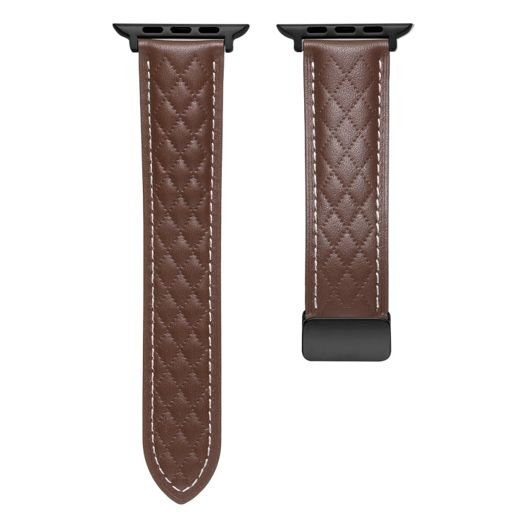 For Apple Watch 2 38mm Folding Buckle Rhombus Leather Watch Band(Coffee) - Watch Bands by PMC TechLife | Online Shopping South Africa | PMC TechLife