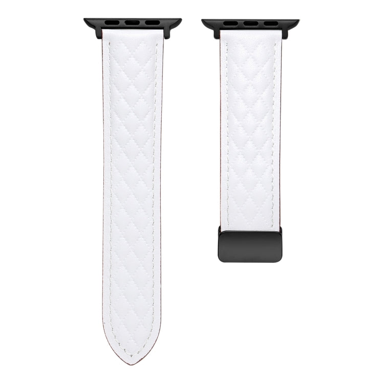 For Apple Watch 42mm Folding Buckle Rhombus Leather Watch Band(White) - Watch Bands by PMC TechLife | Online Shopping South Africa | PMC TechLife