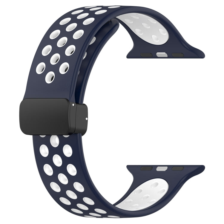 For Apple Watch 8 41mm Magnetic Buckle Silicone Watch Band(Navy White) - Watch Bands by PMC TechLife | Online Shopping South Africa | PMC TechLife