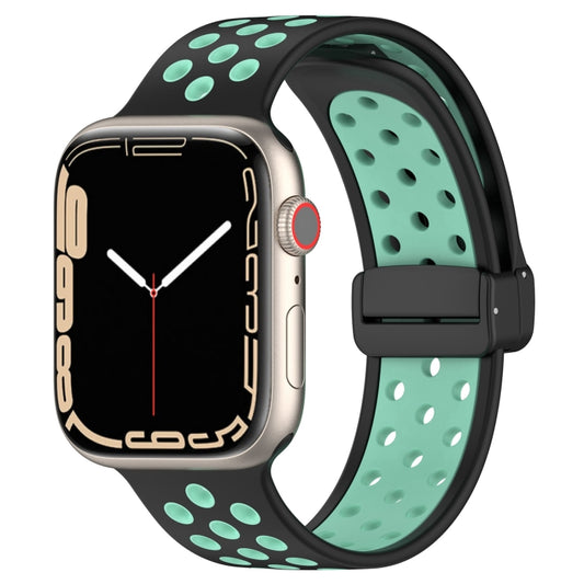 For Apple Watch SE 2022 40mm Magnetic Buckle Silicone Watch Band(Black Cyan) - Watch Bands by PMC Jewellery | Online Shopping South Africa | PMC Jewellery